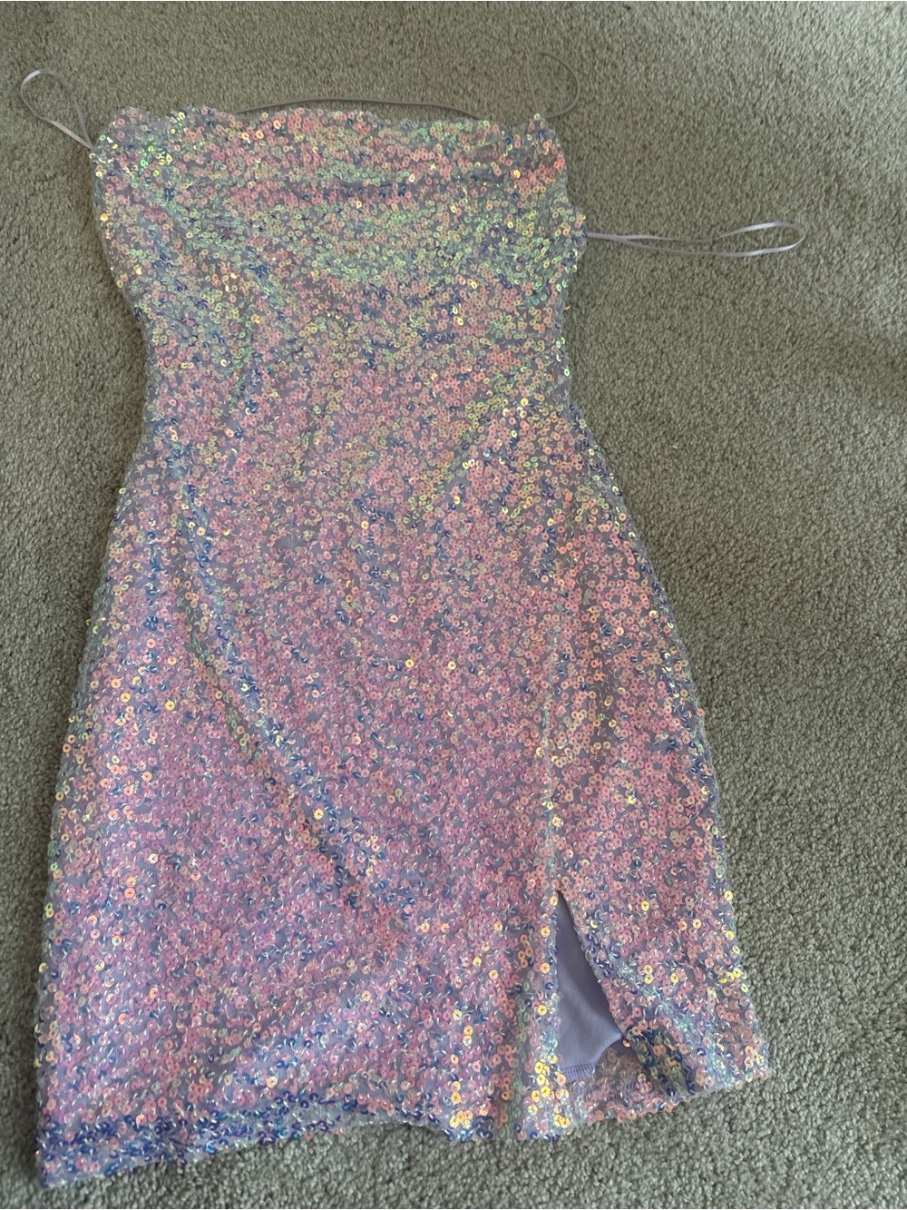 Lovely Day Iridescent Sequin Pink Lavender Cocktail Dress